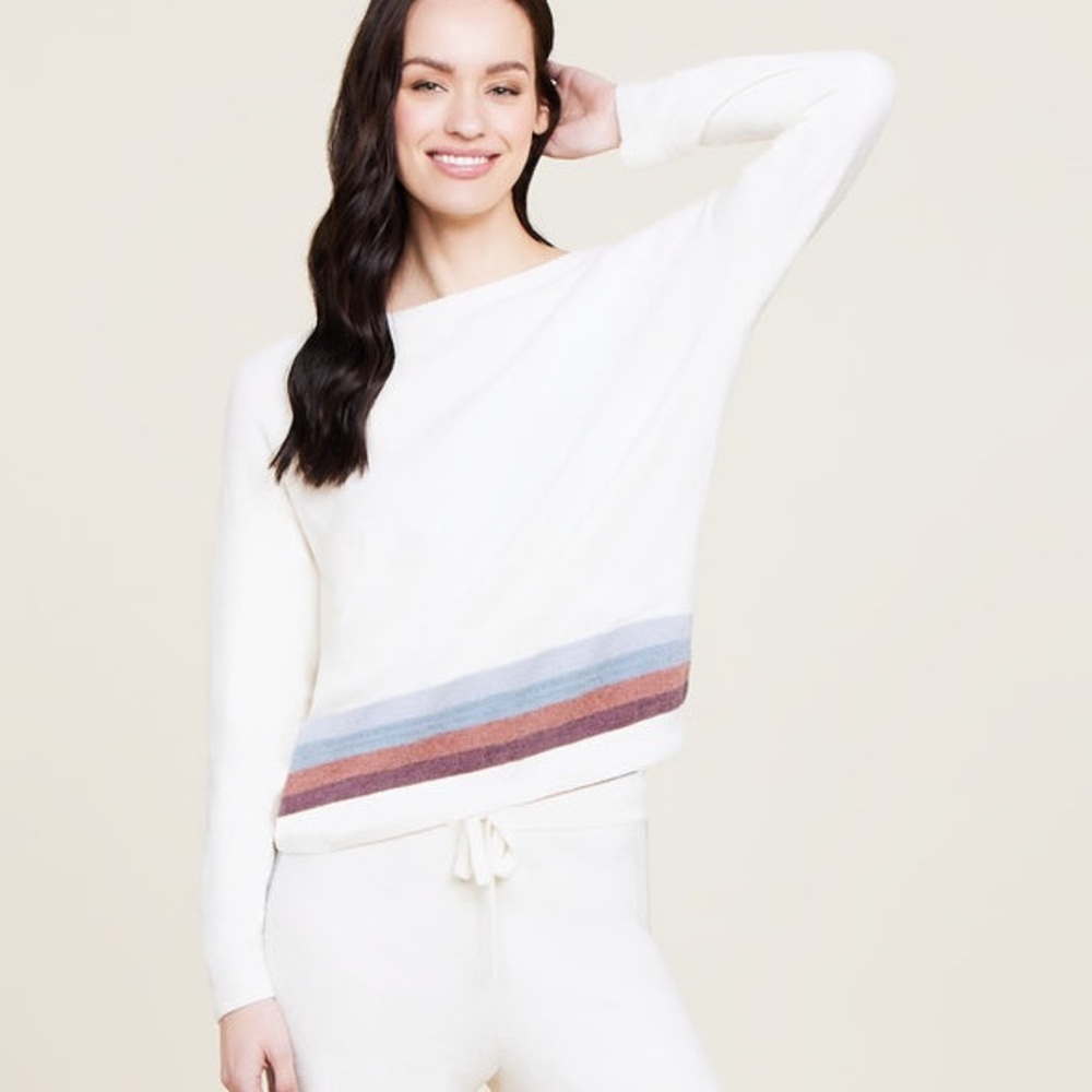 Barefoot Dreams Cozychic Ultra Lite Multi Stripe Pullover • Small